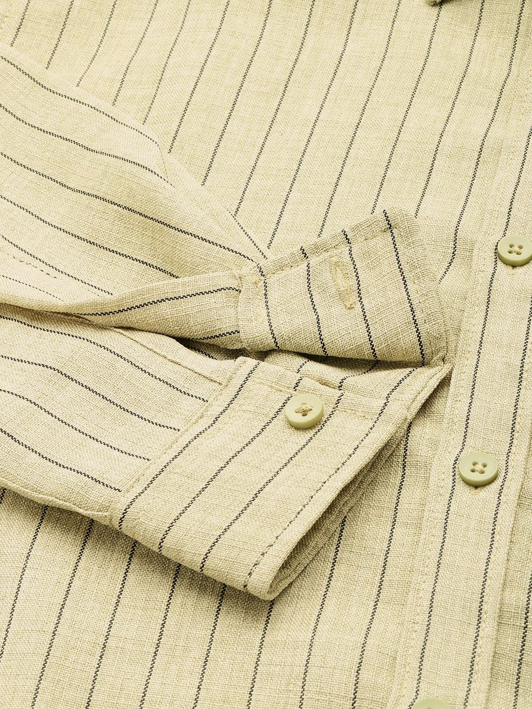 Men's Olive Slim Fit Striped Casual Shirt
