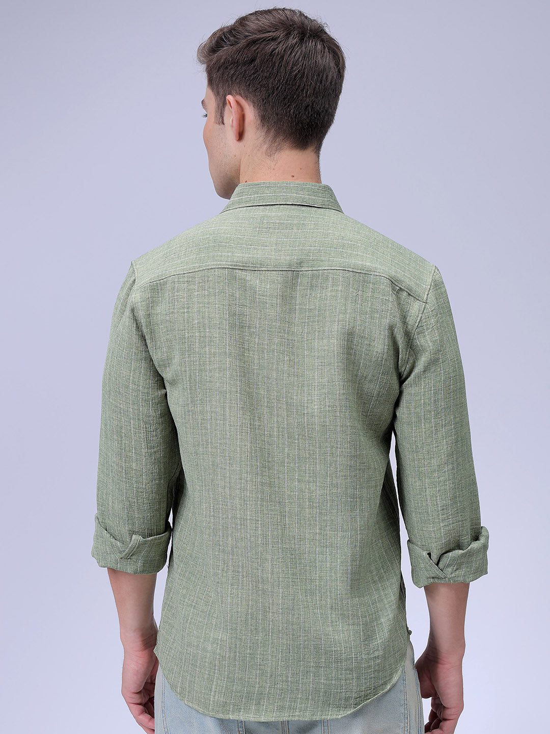 Men's Green Slim Fit Striped Casual Shirt