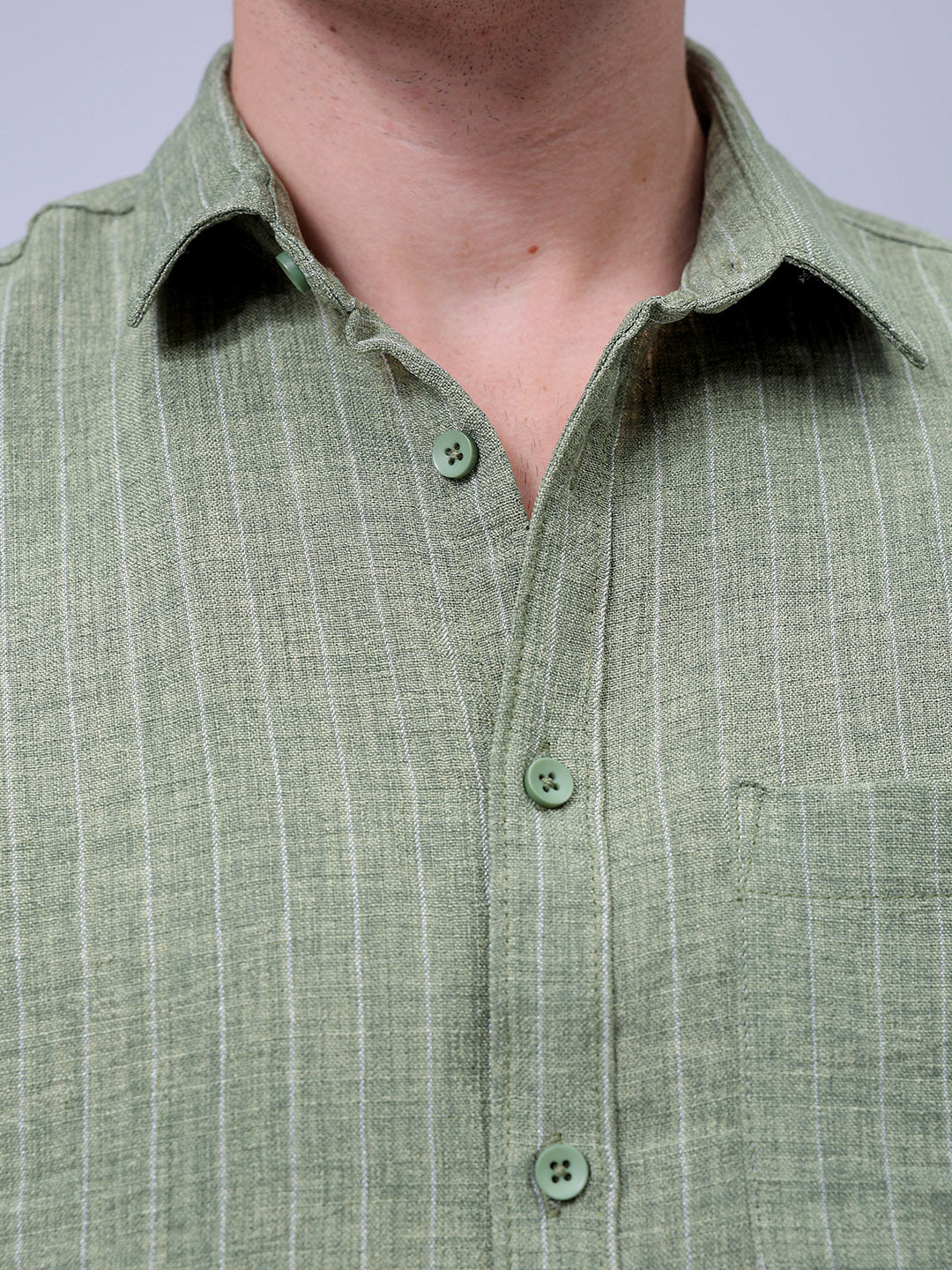 Men's Green Slim Fit Striped Casual Shirt