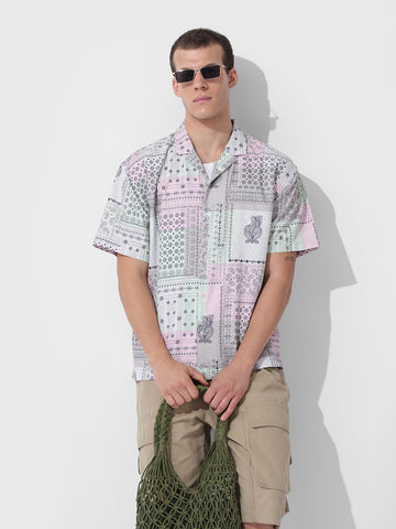 Men's Multicolor Relaxed Fit Printed Resort Wear Shirt