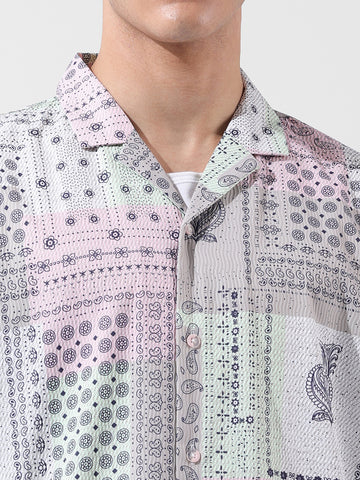 Men's Multicolor Relaxed Fit Printed Resort Wear Shirt