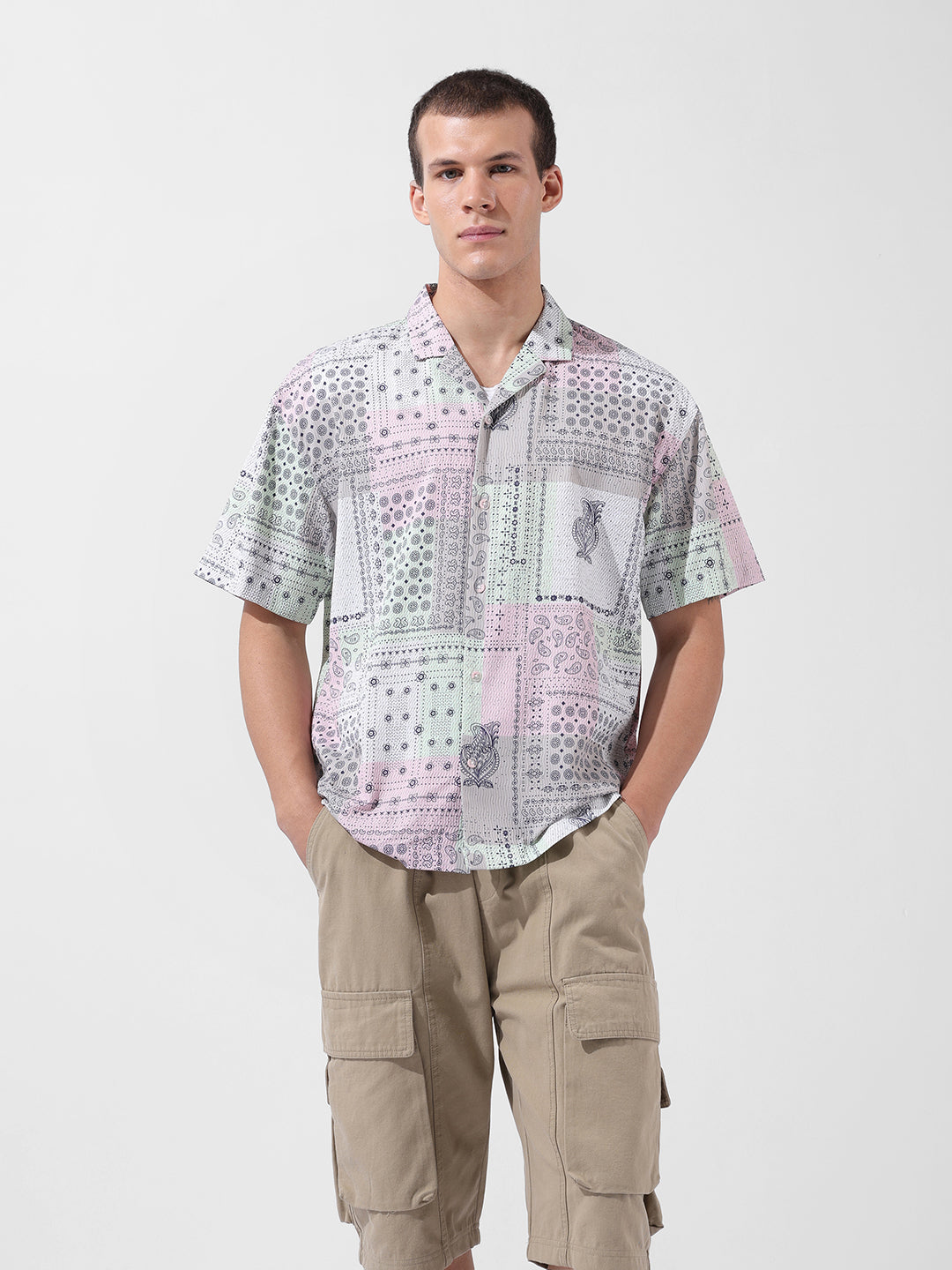 Men's Multicolor Relaxed Fit Printed Resort Wear Shirt