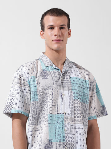 Men's Multicolor Relaxed Fit Printed Resort Wear Shirt