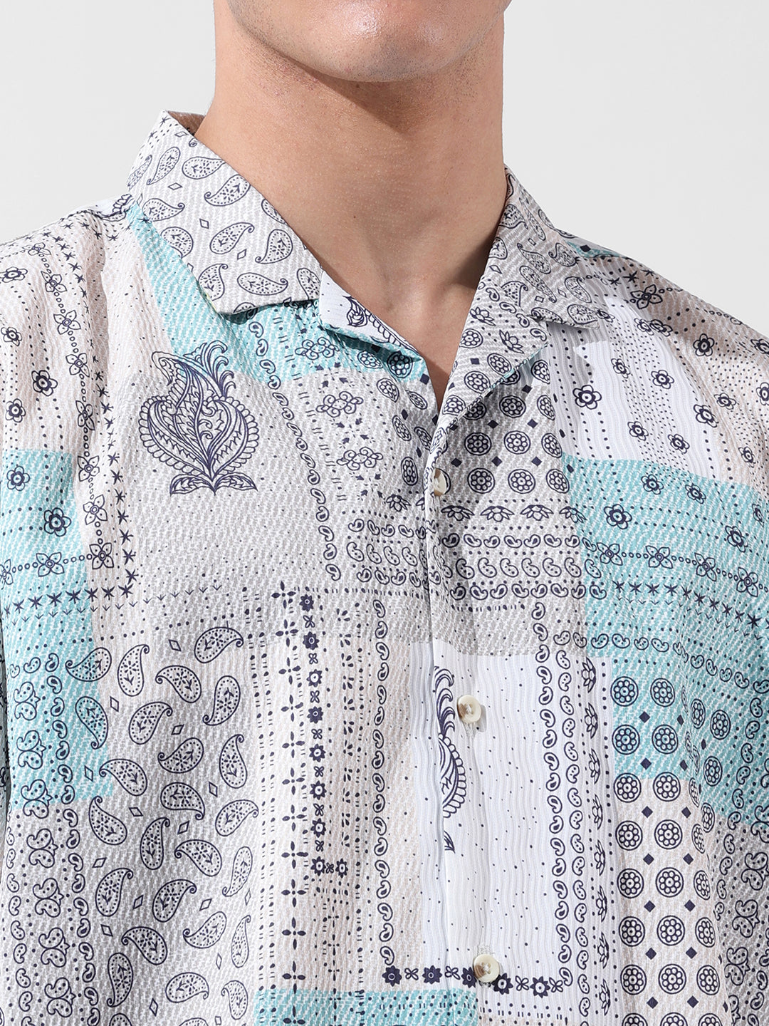 Men's Beige Relaxed Fit Printed Resort Wear Shirt