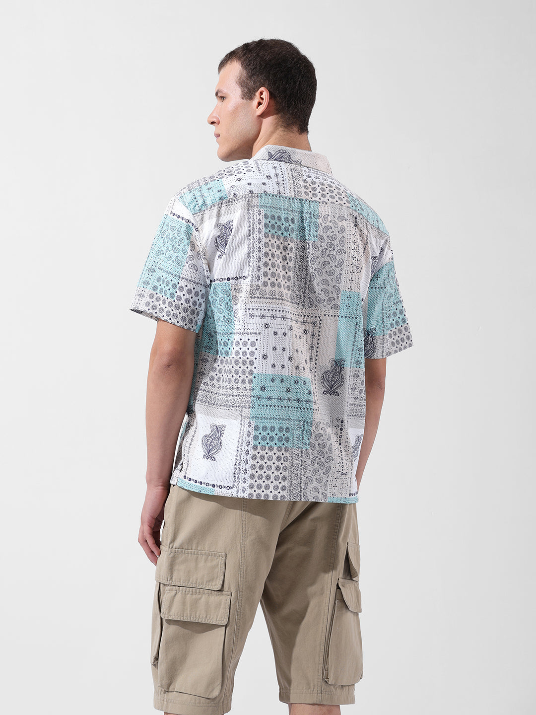 Men's Beige Relaxed Fit Printed Resort Wear Shirt