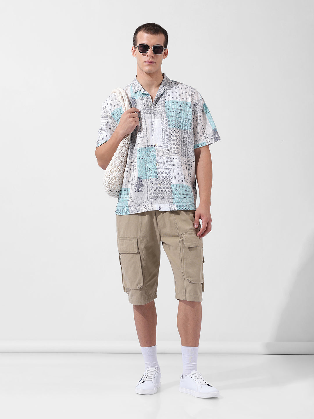Men's Beige Relaxed Fit Printed Resort Wear Shirt