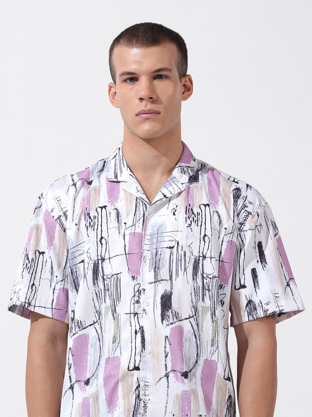 Men's White Relaxed Fit Printed Resort Wear Shirt