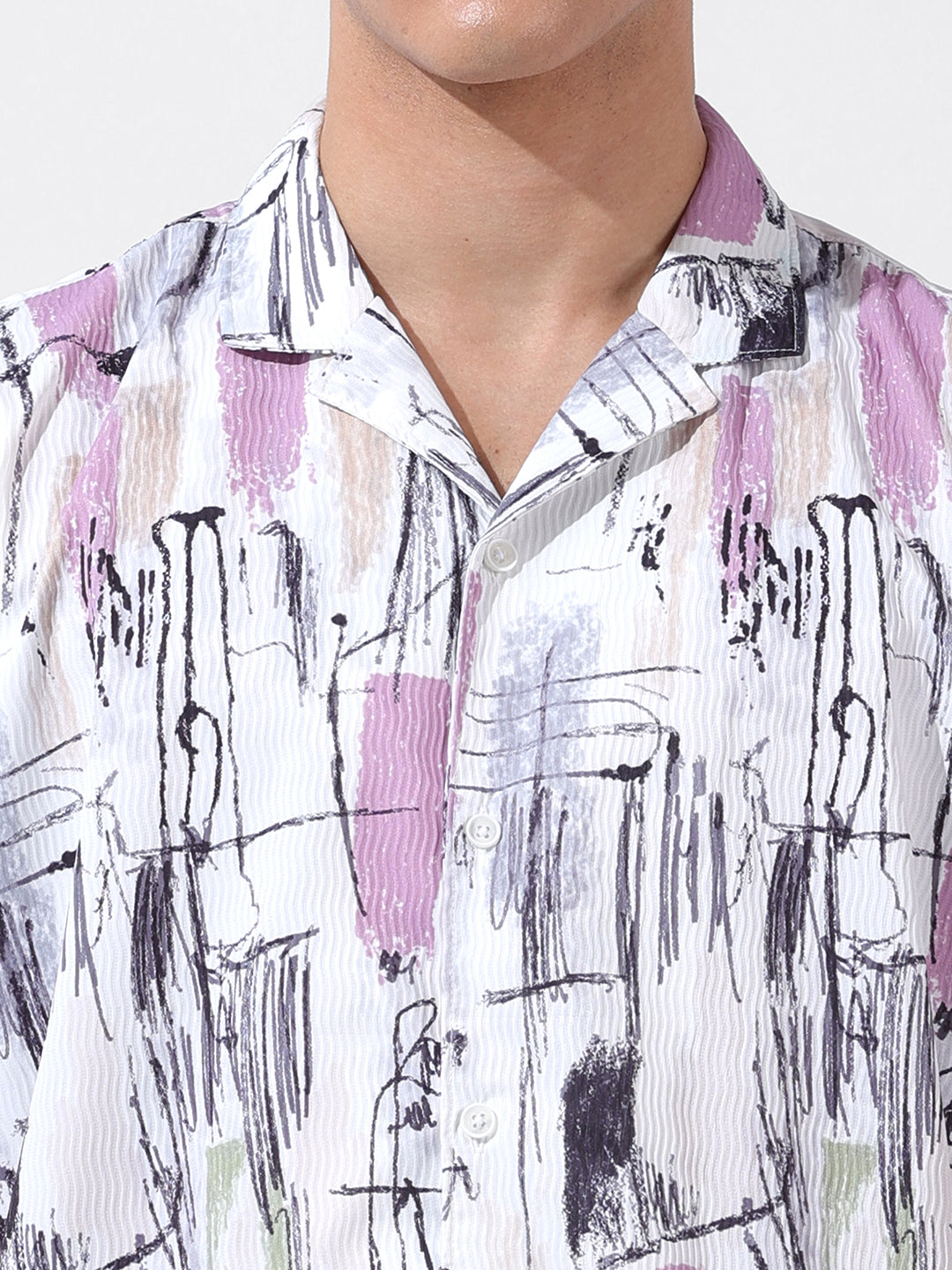 Men's White Relaxed Fit Printed Resort Wear Shirt