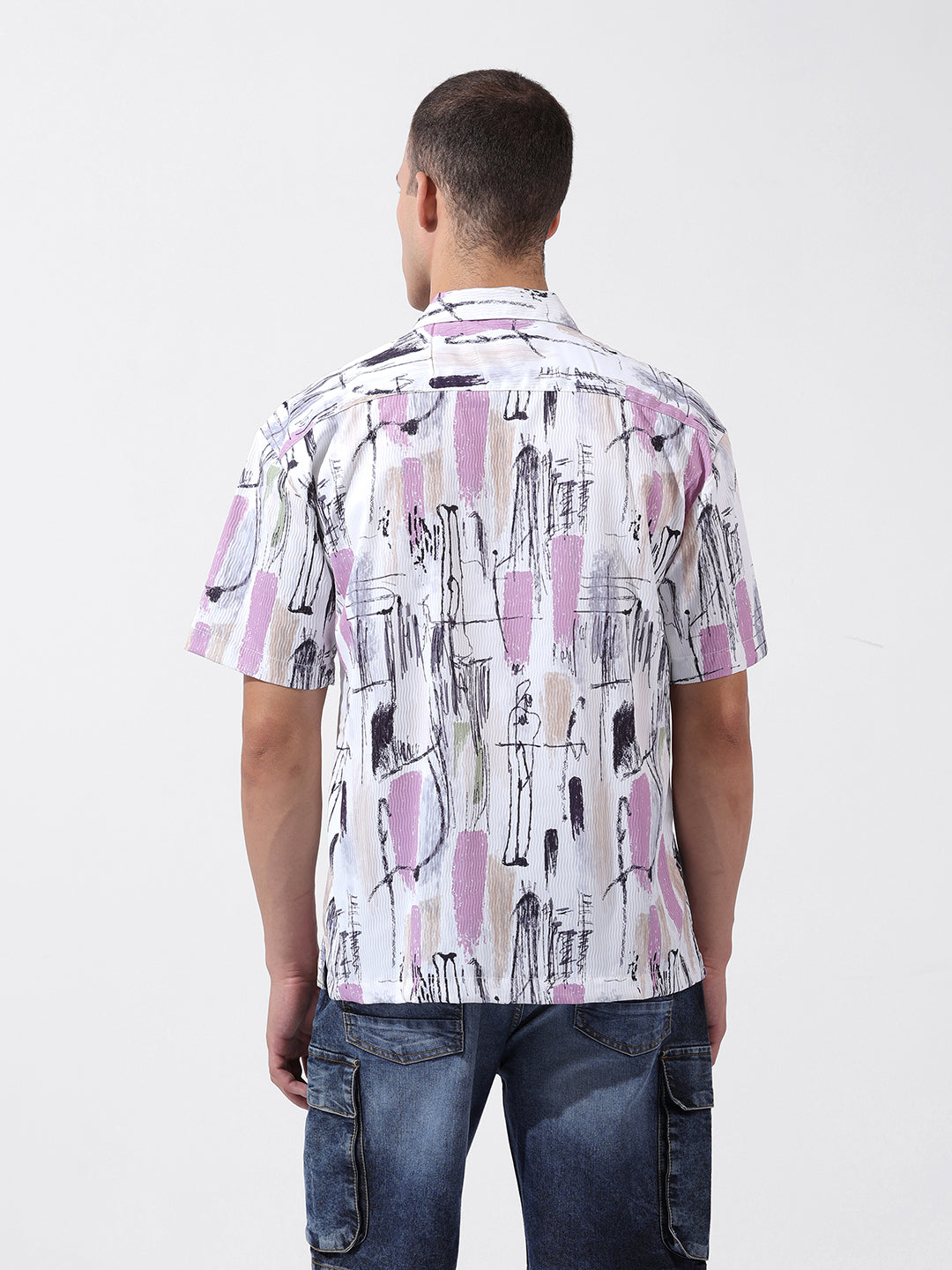 Men's White Relaxed Fit Printed Resort Wear Shirt