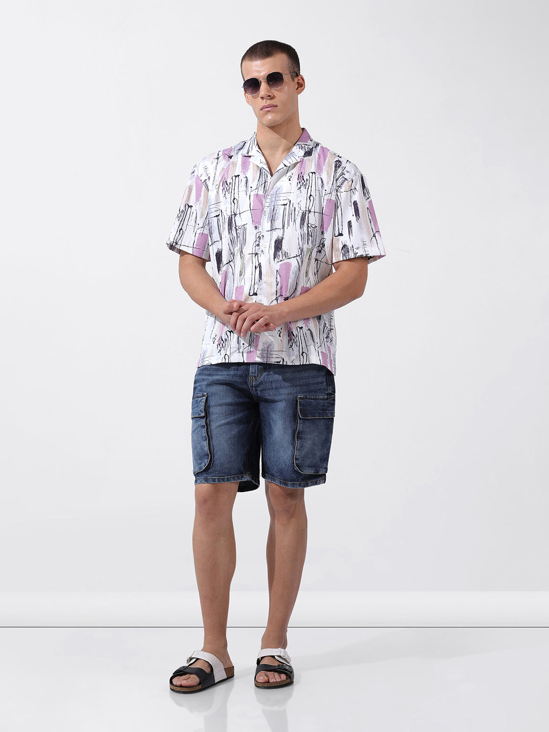 Men's White Relaxed Fit Printed Resort Wear Shirt