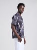 Men's Black Relaxed Fit Printed Resort Wear Shirt