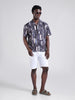Men's Black Relaxed Fit Printed Resort Wear Shirt