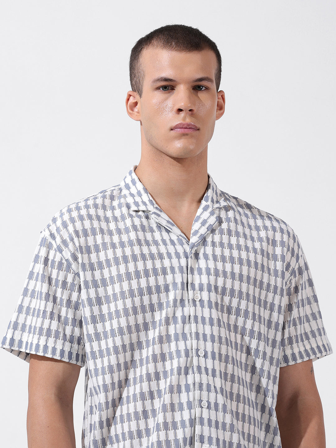 Men's Blue Relaxed Fit Solid Resort Wear Shirt