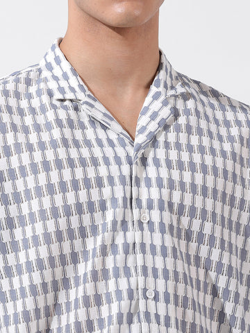 Men's Blue Relaxed Fit Solid Resort Wear Shirt