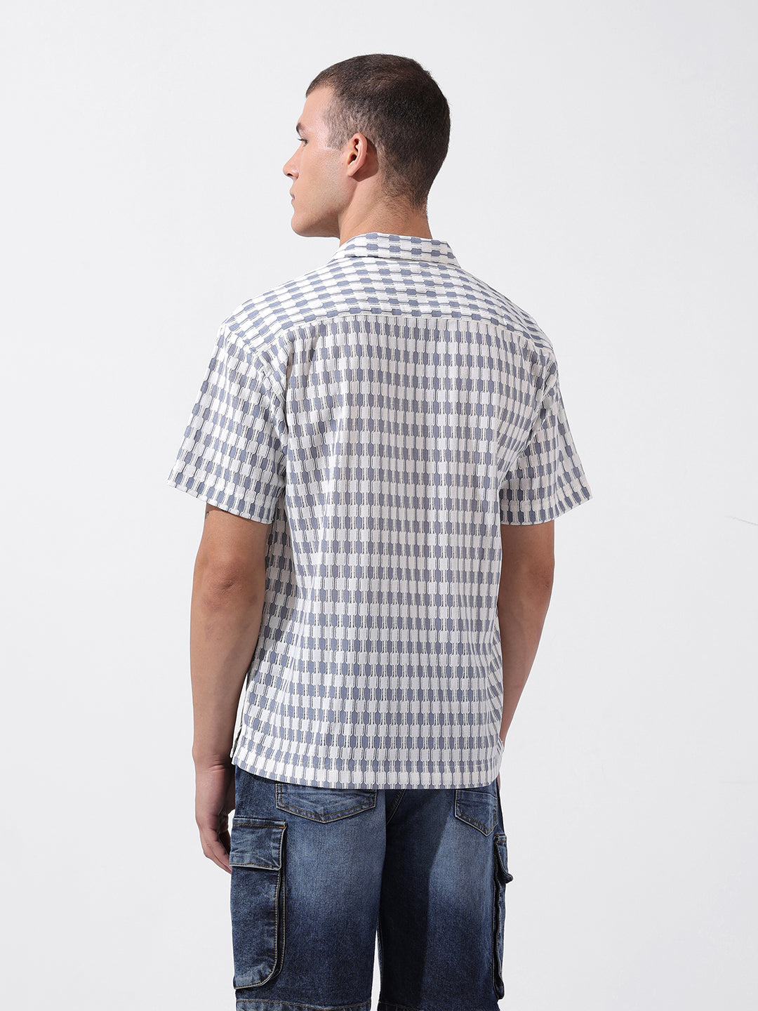 Men's Blue Relaxed Fit Solid Resort Wear Shirt