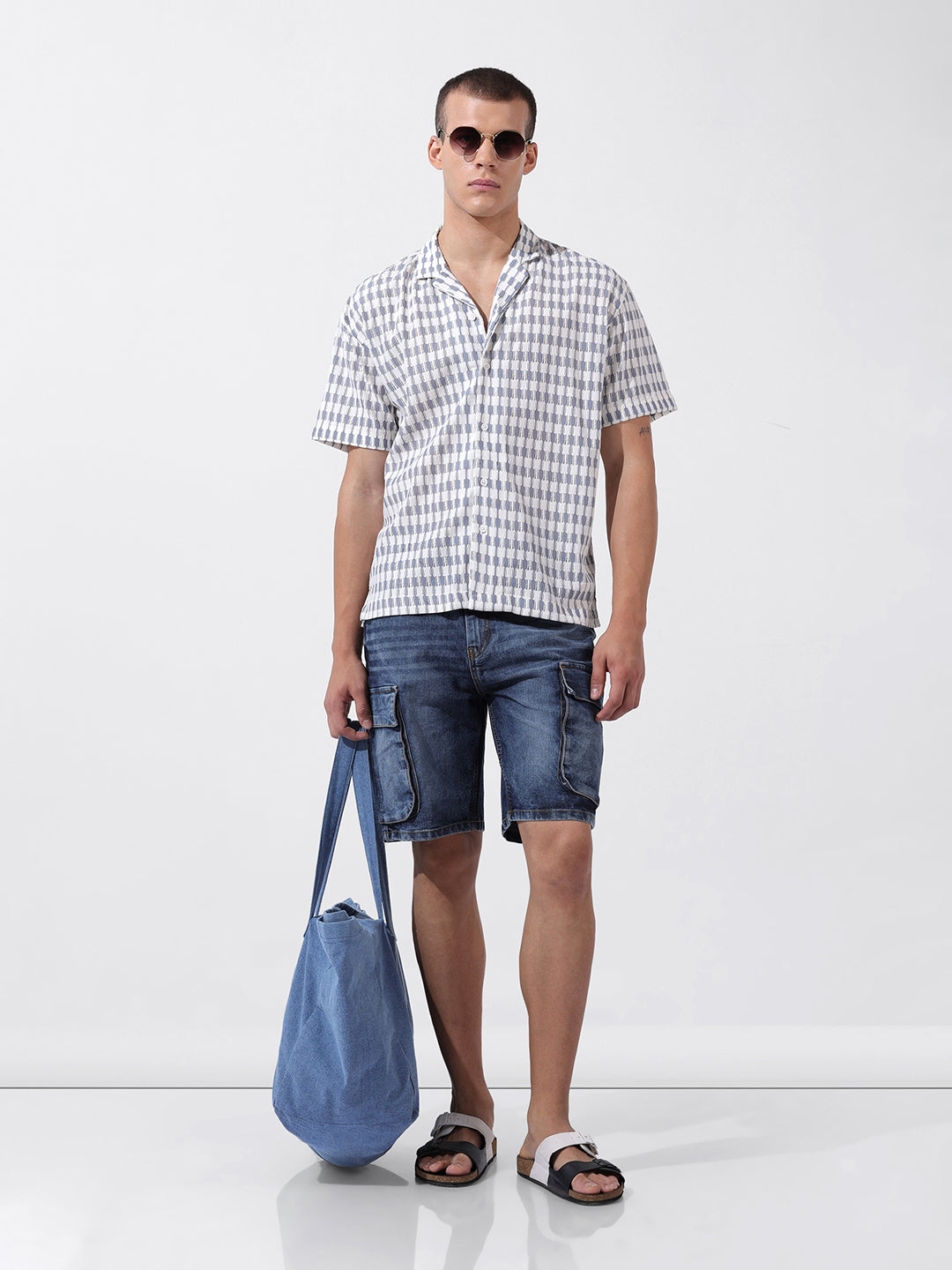 Men's Blue Relaxed Fit Solid Resort Wear Shirt