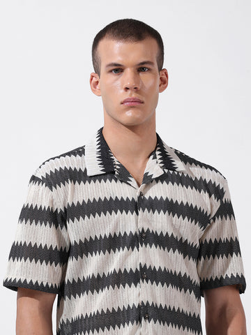 Men's Beige Relaxed Fit Textured Textured Shirt