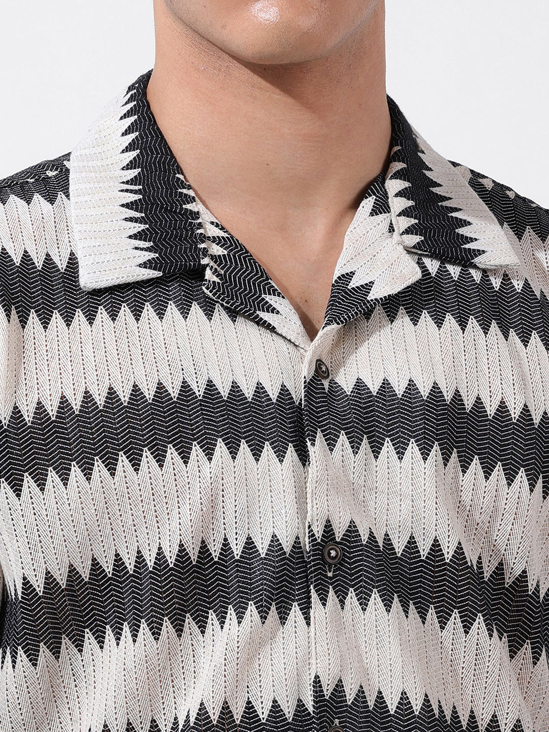 Men's Beige Relaxed Fit Textured Textured Shirt