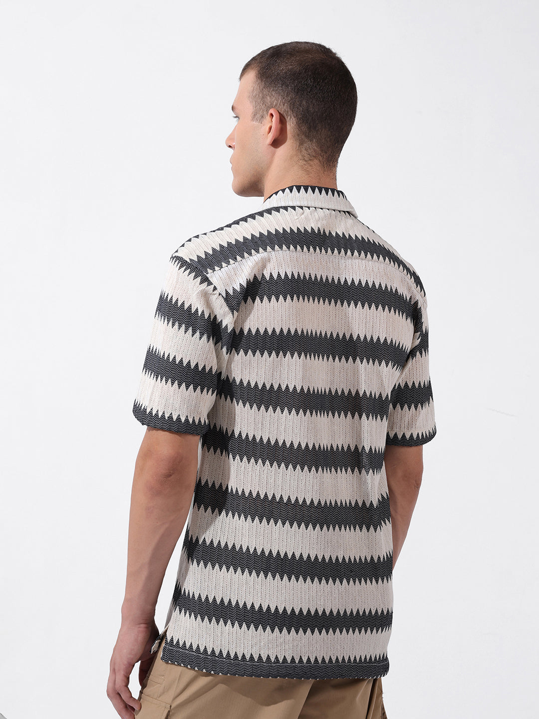 Men's Beige Relaxed Fit Textured Textured Shirt