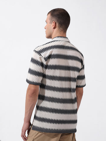Men's Beige Relaxed Fit Textured Textured Shirt