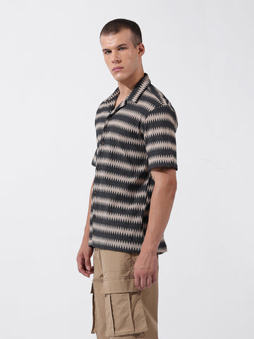 Men's Beige Relaxed Fit Textured Textured Shirt