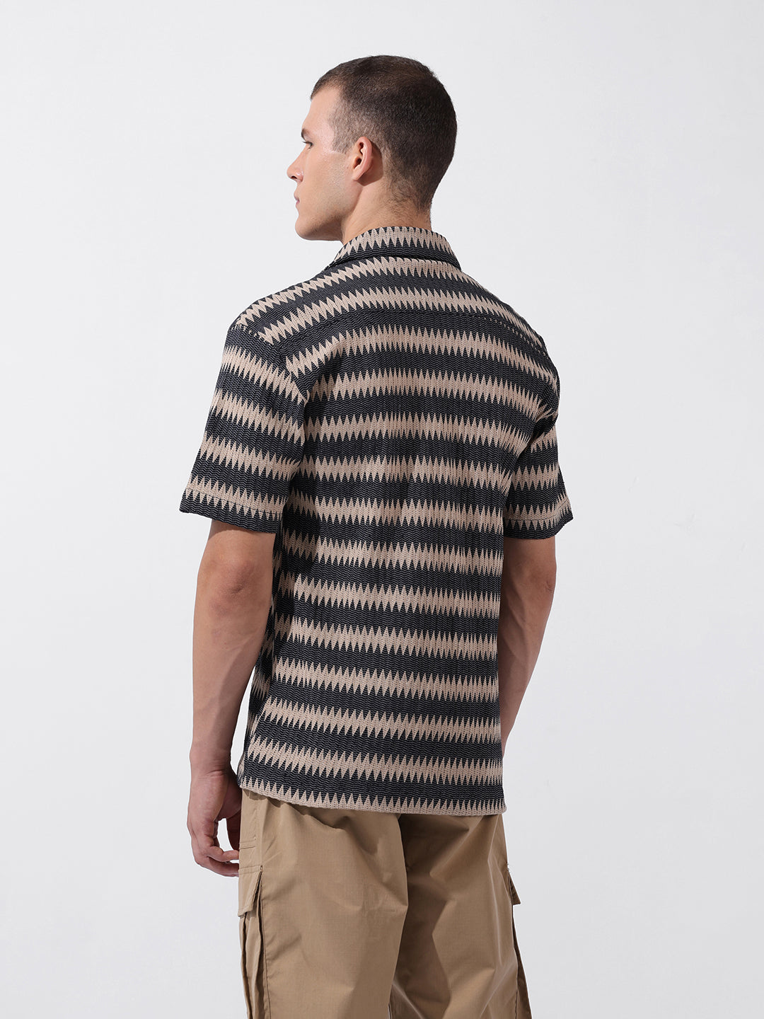 Men's Beige Relaxed Fit Textured Textured Shirt