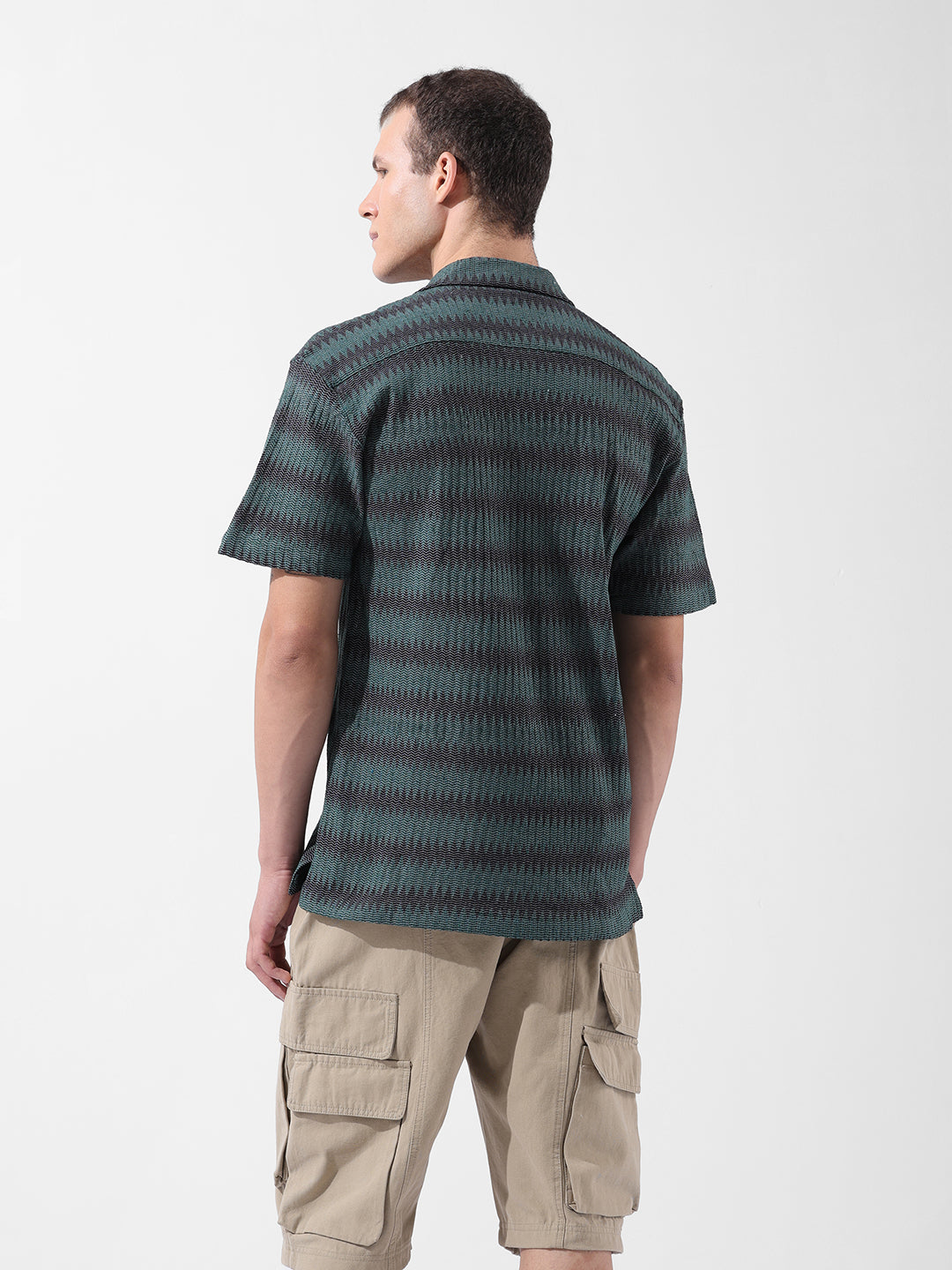 Men's Green Relaxed Fit Textured Resort Wear Shirt