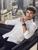 Men's White Slim Fit Checkered Party Wear Shirt