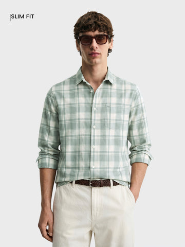 Men's Green Slim Fit Checkered Casual Shirt