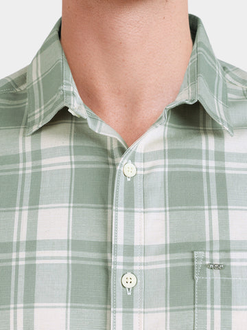 Men's Green Slim Fit Checkered Casual Shirt