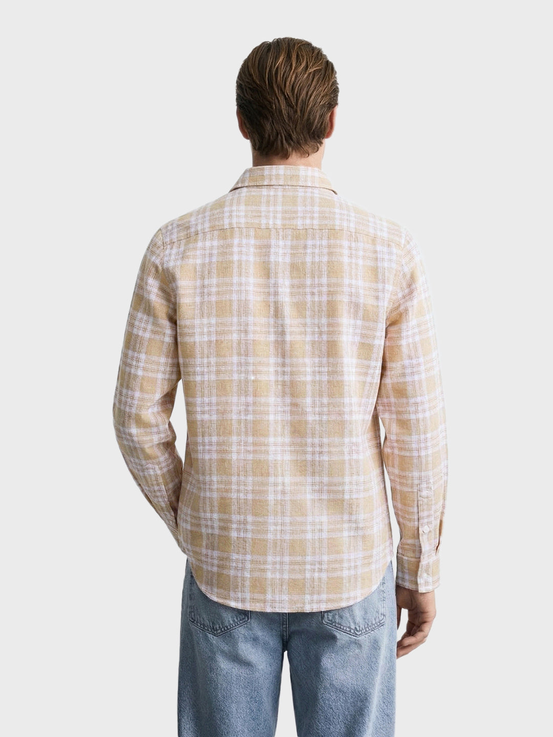 Men's Khaki Slim Fit Checkered Casual Shirt