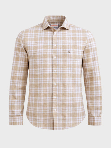 Men's Khaki Slim Fit Checkered Casual Shirt