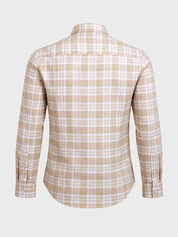Men's Khaki Slim Fit Checkered Casual Shirt