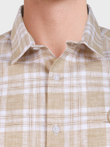 Men's Khaki Slim Fit Checkered Casual Shirt