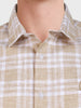Men's Khaki Slim Fit Checkered Casual Shirt