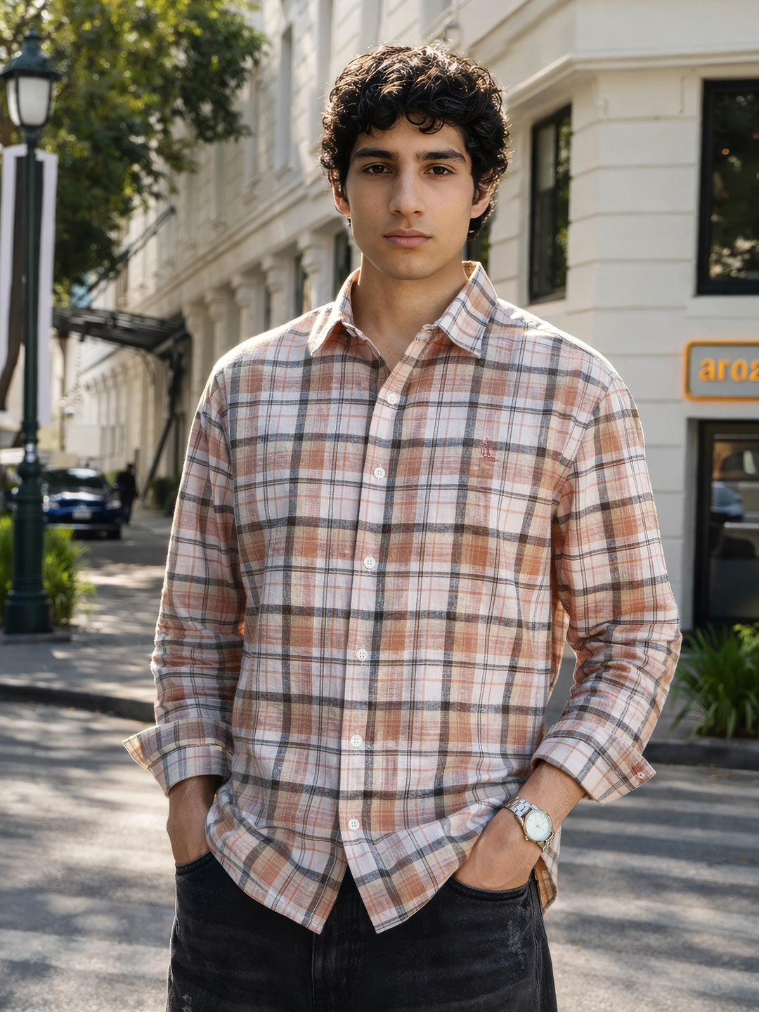 Men's Purple Slim Fit Checkered Casual Shirt