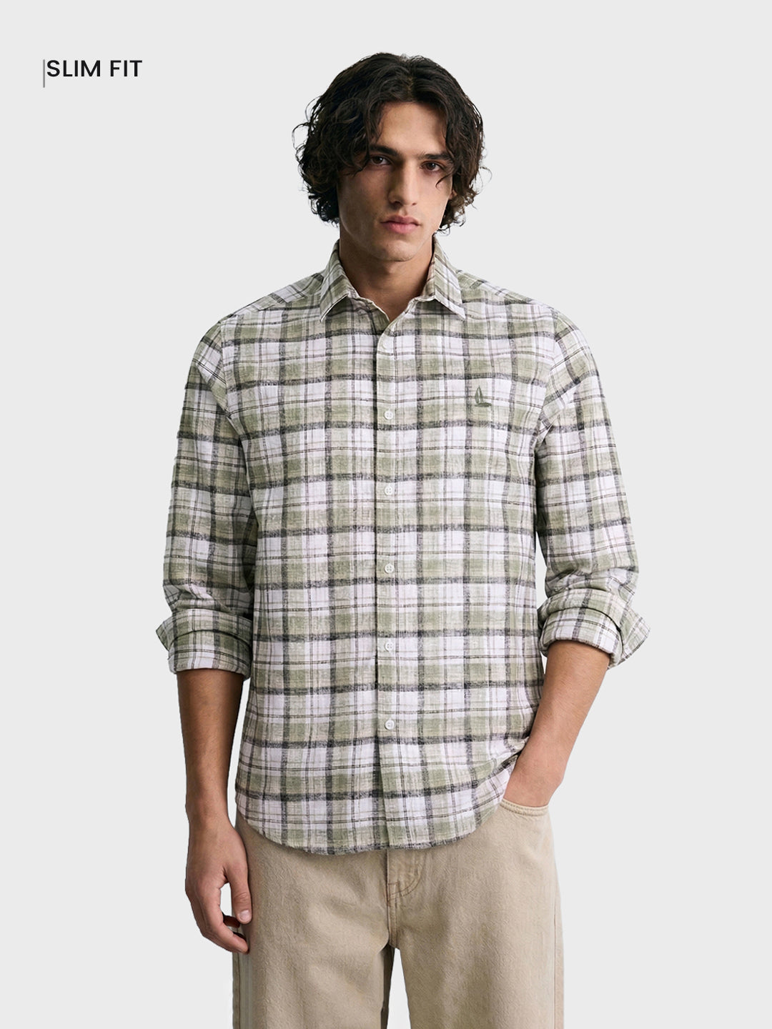Men's Green Slim Fit Checkered Casual Shirt