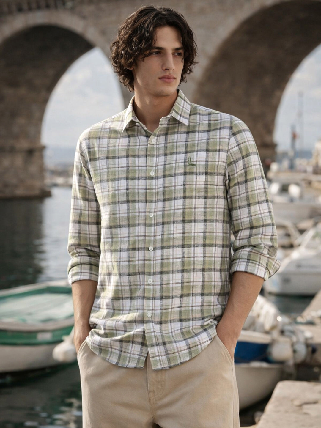 Men's Green Slim Fit Checkered Casual Shirt