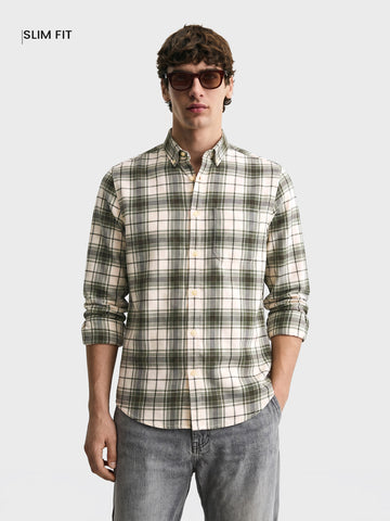 Men's Green Slim Fit Checkered Casual Shirt