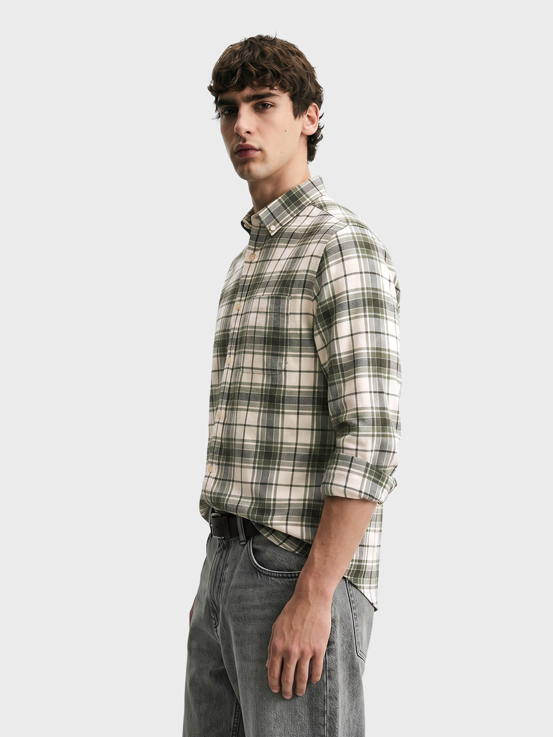 Men's Green Slim Fit Checkered Casual Shirt