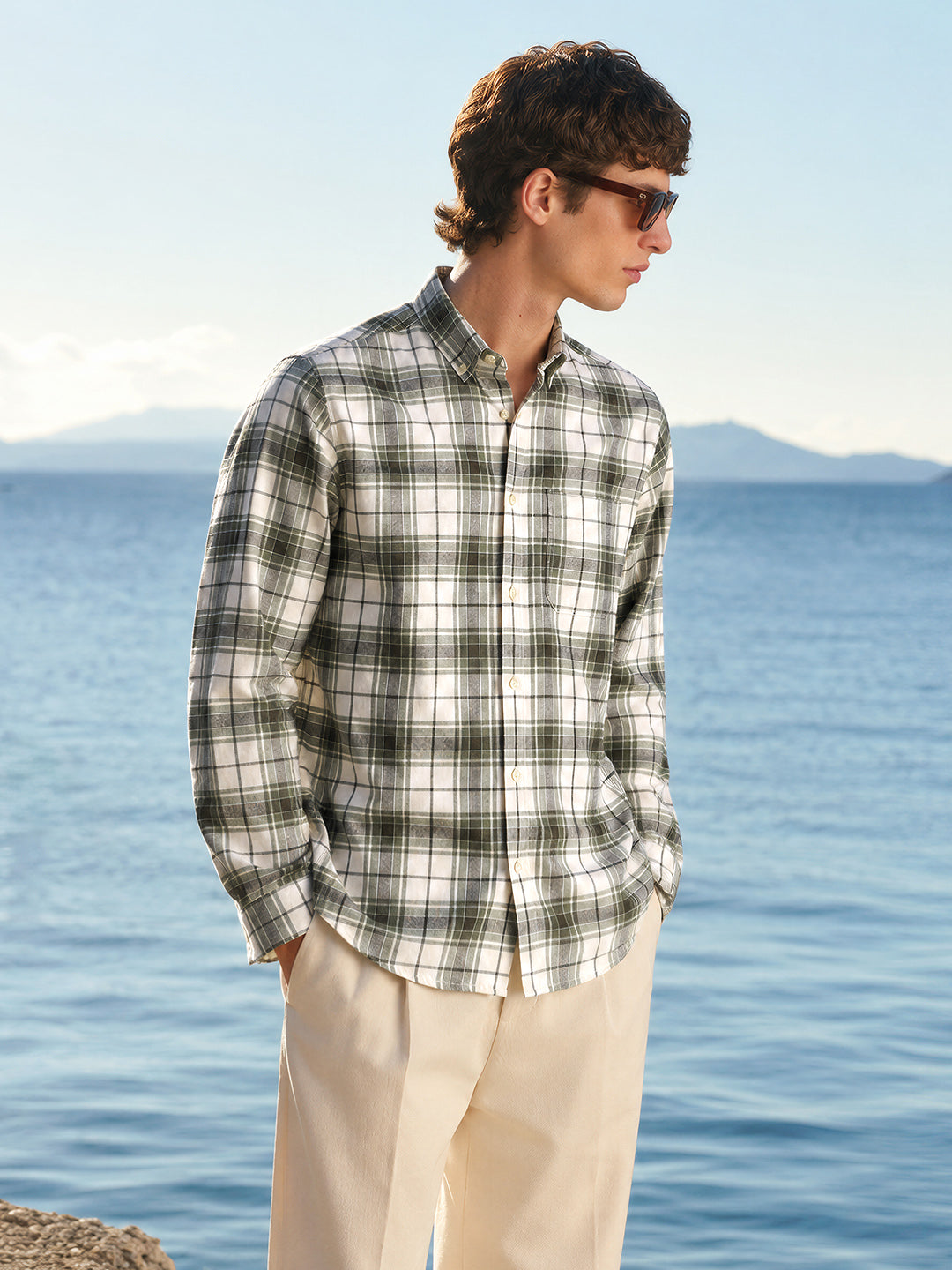 Men's Green Slim Fit Checkered Casual Shirt