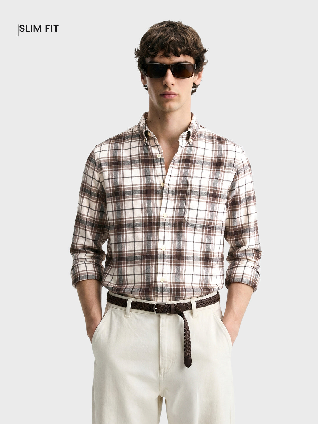 Men's Brown Slim Fit Checkered Casual Shirt