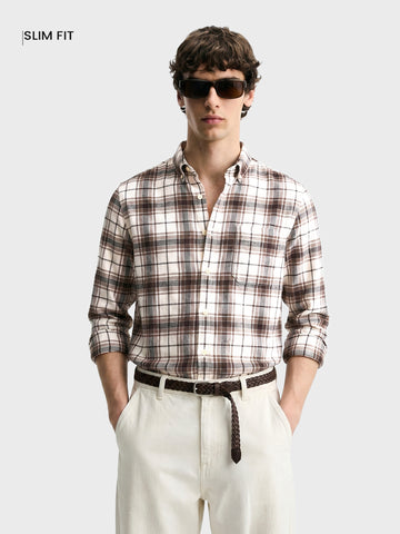 Men's Brown Slim Fit Checkered Casual Shirt
