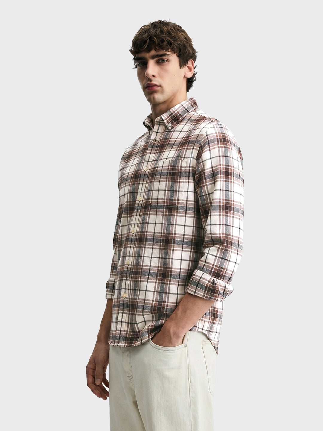 Men's Brown Slim Fit Checkered Casual Shirt