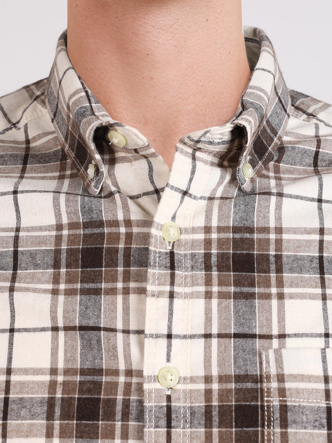 Men's Brown Slim Fit Checkered Casual Shirt