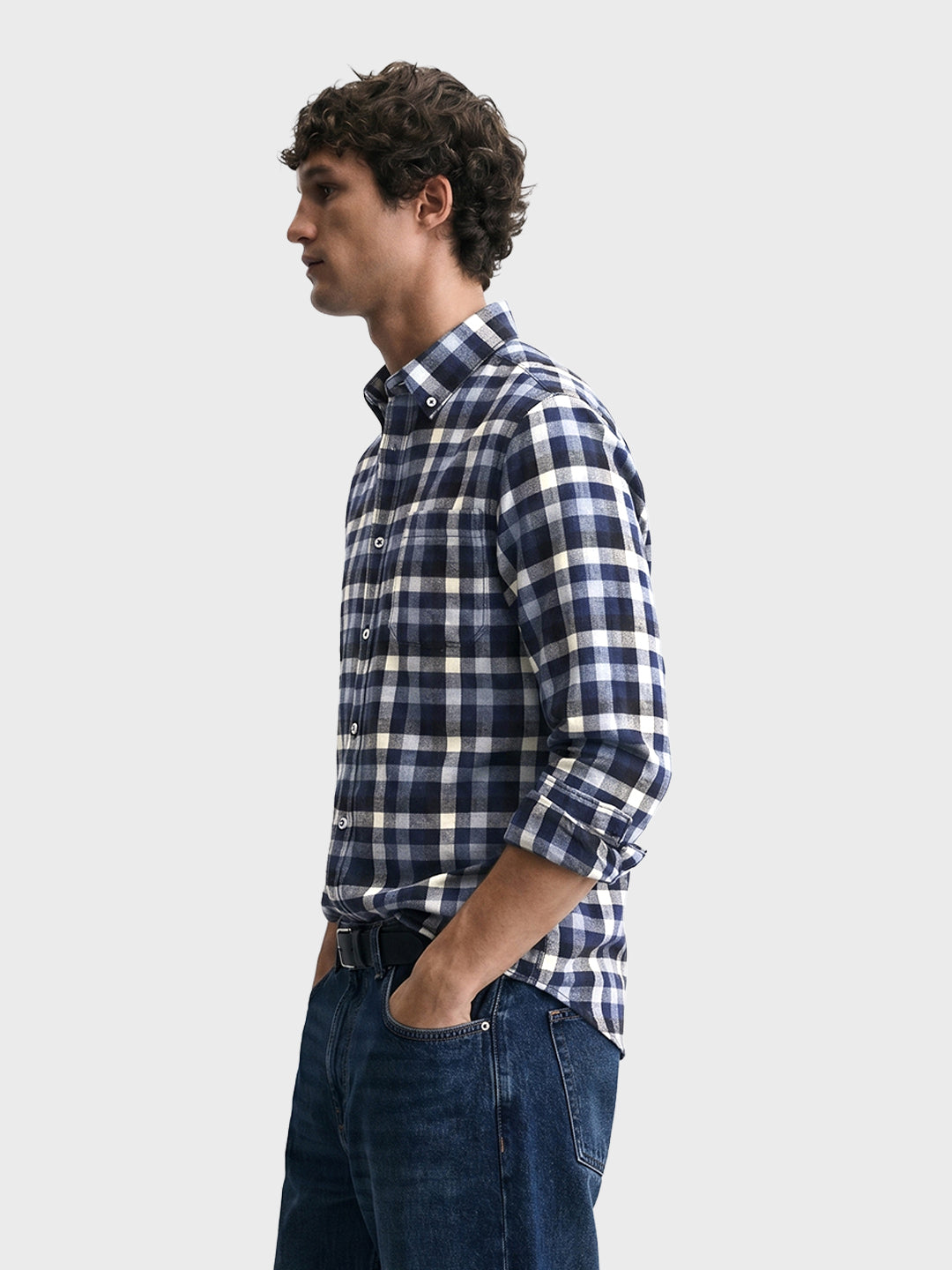Men's Navy Blue Slim Fit Checkered Casual Shirt