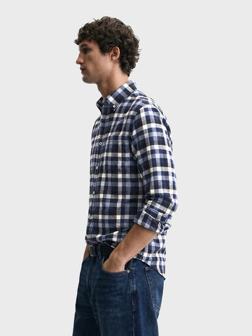 Men's Navy Blue Slim Fit Checkered Casual Shirt