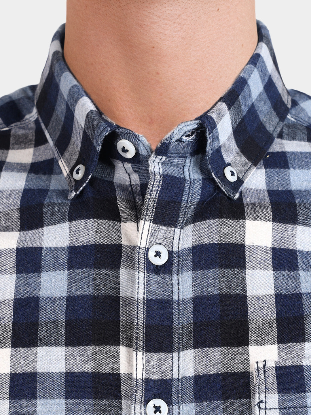 Men's Navy Blue Slim Fit Checkered Casual Shirt