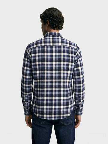 Men's Navy Blue Slim Fit Checkered Casual Shirt