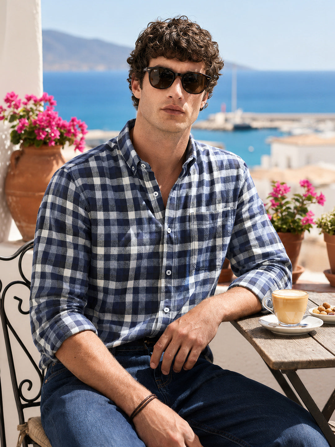Men's Navy Blue Slim Fit Checkered Casual Shirt